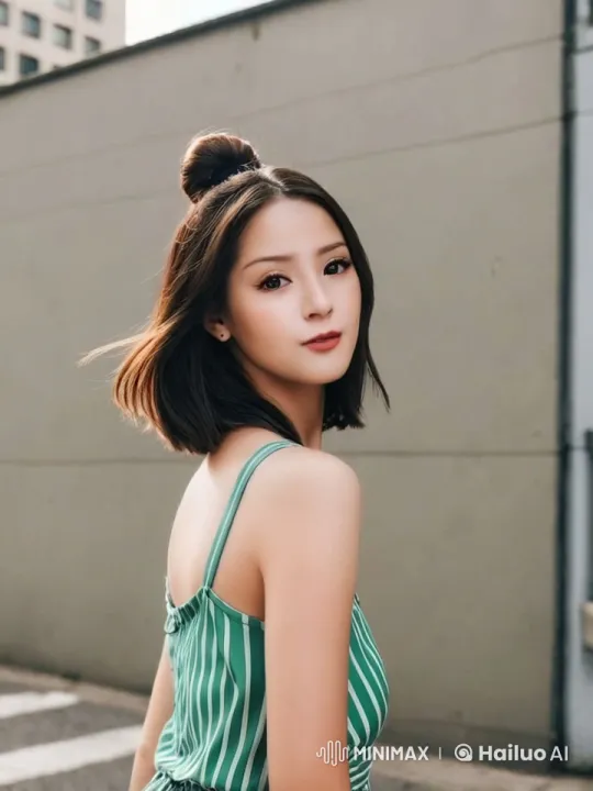 Young Woman in Green Dress Performs Cute Gestures – AI Generated Video | Hailuo AI