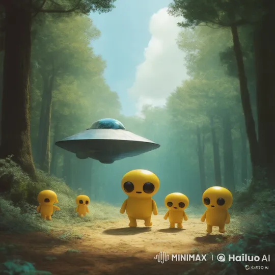 Cute Creatures and Spaceship in Lush Forest Animation – AI Generated Video | Hailuo AI