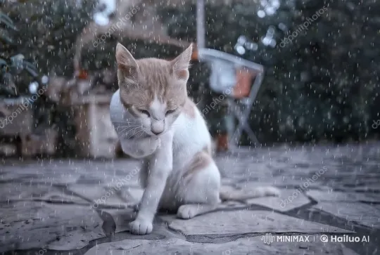 Sad Cat's Melancholic Walk in the Rain – AI Generated Video | Hailuo AI