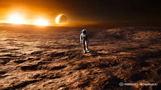 Astronaut on Alien Planet Under Double Sunset – AI Generated Video | Hailuo AI