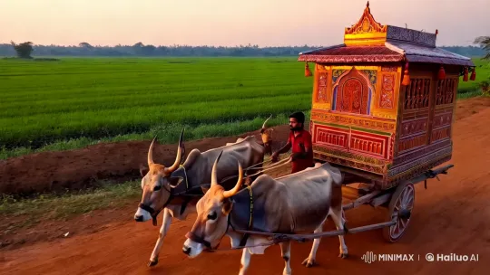 Rustic Charm: A Bullock Cart's Journey in Bangladesh – AI Generated Video | Hailuo AI