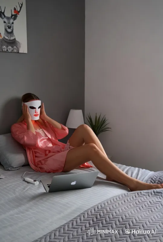 Woman Relaxing on Bed with Tech and Decor – AI Generated Video | Hailuo AI