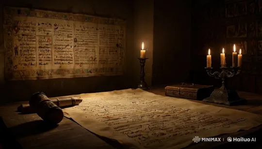 Nostalgic Scene Illuminated by Candlelight and Ancient Manuscripts – AI Generated Video | Hailuo AI