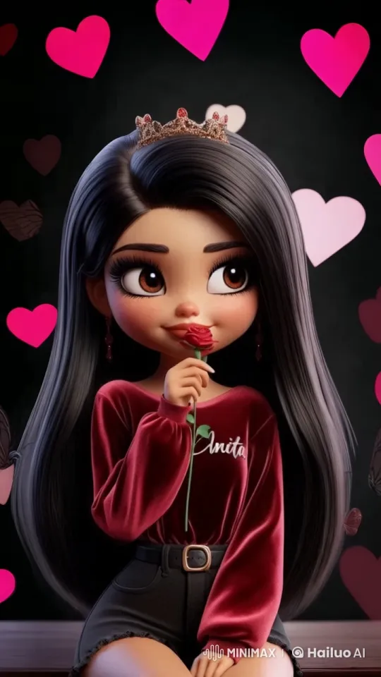 Romantic Animated Scene with Anita and Hearts – AI Generated Video | Hailuo AI