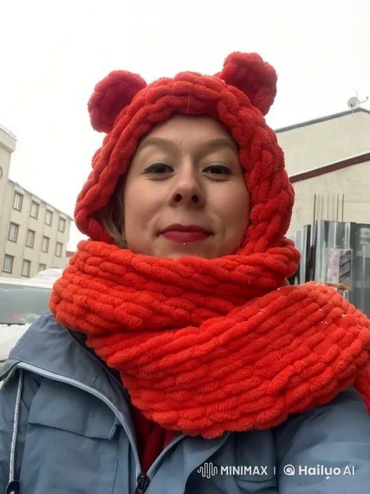 Winter Day: Person in Bear Hat Amid Snowfall – AI Generated Video | Hailuo AI