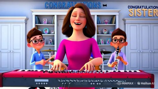 Pixar-Style Animated Scene: Family Celebrates with Music – AI Generated Video | Hailuo AI