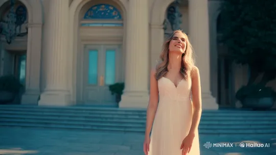 Graceful Woman Embraces Colorful Rose Petal Shower – AI Generated Video | Hailuo AI