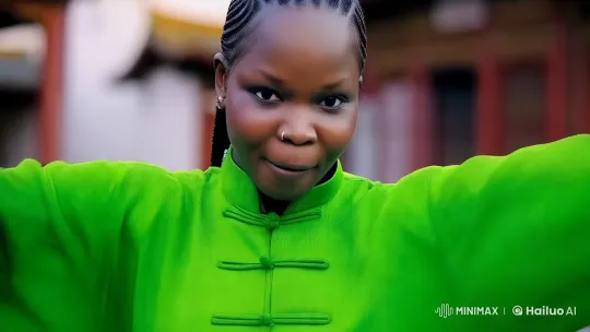 Young Woman Demonstrates Graceful Kungfu in Traditional Setting – AI Generated Video | Hailuo AI