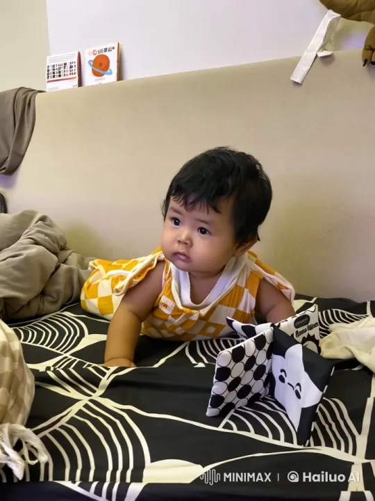 Baby Engages with Black-and-White Soft Book – AI Generated Video | Hailuo AI