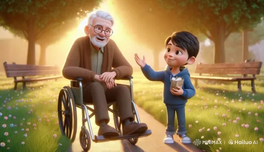 Elderly Man and Boy Share Moment of Gratitude – AI Generated Video | Hailuo AI