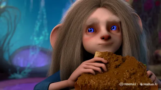 Mouse-Faced Boy Eats Sandwich in Surreal, Aesthetic Setting – AI Generated Video | Hailuo AI