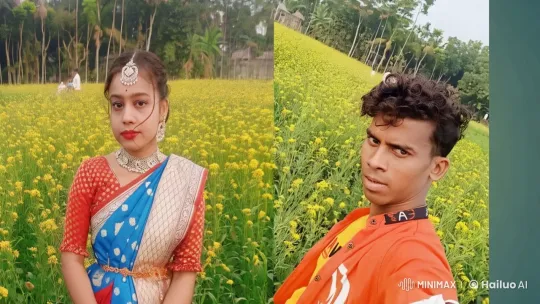 Traditional Woman and Young Man Kiss in Flower Field – AI Generated Video | Hailuo AI