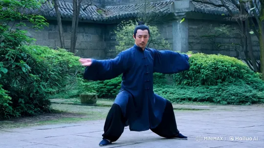 Kung Fu Master's Poised Power in Tranquil Courtyard – AI Generated Video | Hailuo AI