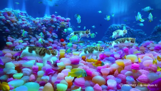 Cats Swim in Dreamlike Jellyfish Ballet – AI Generated Video | Hailuo AI