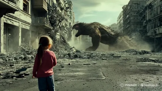 Soldiers Battle Monster Amidst Ruined Cityscape – AI Generated Video | Hailuo AI