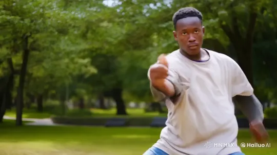 Young Black Man Practicing Kung Fu in Park – AI Generated Video | Hailuo AI