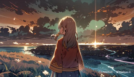 Serene Sunset: Girl in Kimono Amidst Wildflowers – AI Generated Video | Hailuo AI