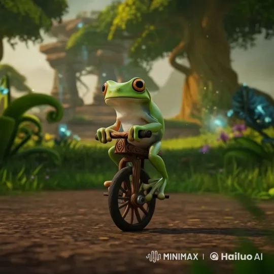 Whimsical Frog Rides Unicycle Through Enchanted Forest – AI Generated Video | Hailuo AI