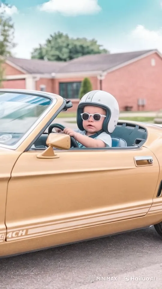 Child Mimics Driving in Classic Convertible - Animated – AI Generated Video | Hailuo AI