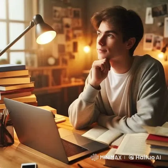 Young Scholar in a Dimly Lit Room – AI Generated Video | Hailuo AI