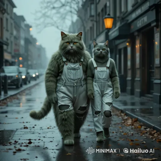 Melancholic Walk of a Cat and Companion in the City – AI Generated Video | Hailuo AI
