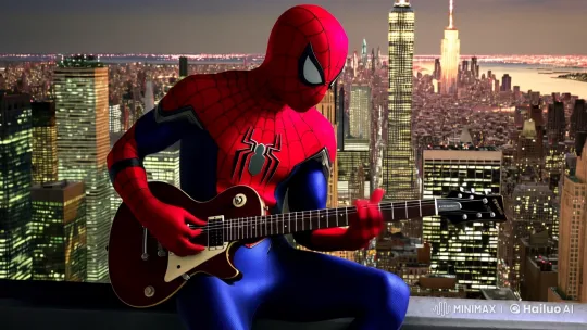 Spider-Man Plays Guitar on New York Rooftop – AI Generated Video | Hailuo AI