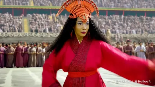 Woman in Vibrant Red Headdress Showcases Martial Arts Grace and Power – AI Generated Video | Hailuo AI