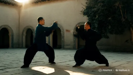 Graceful Kung Fu Combat in Sunlit Courtyard – AI Generated Video | Hailuo AI