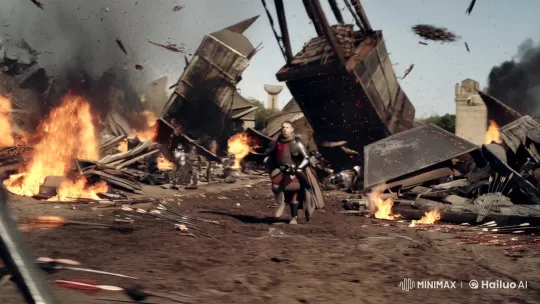 Knight Charges Through Chaotic Battlefield in Cinematic 4K Hyper-Realism – AI Generated Video | Hailuo AI