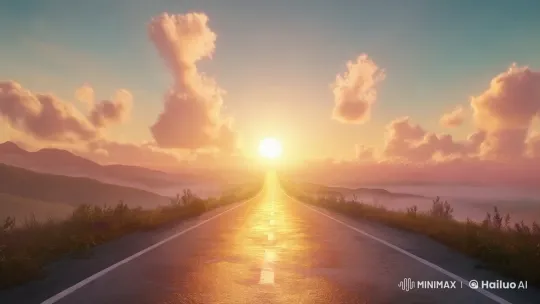 Golden Horizon: Serene Road under Sunlit Sky – AI Generated Video | Hailuo AI