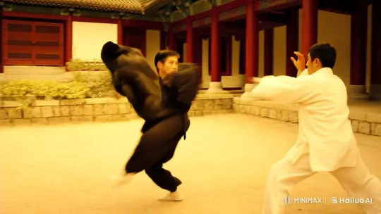 Stunning Kungfu Fight in Golden-Lit Chinese Courtyard – AI Generated Video | Hailuo AI