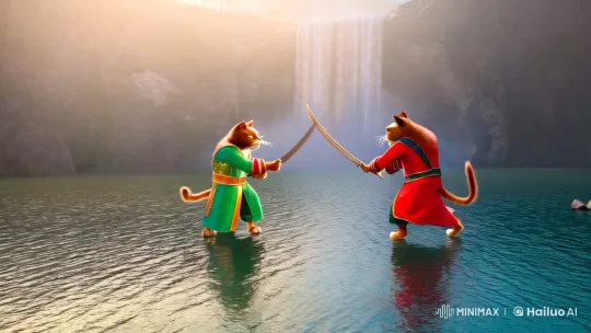 Anthropomorphic Cats in Ancient Costumes Display Martial Arts Mastery – AI Generated Video | Hailuo AI