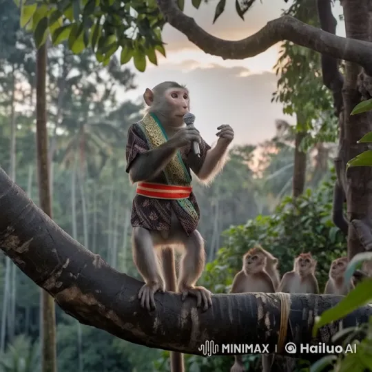 Animated Monkey Performs in Lush Forest at Sunset – AI Generated Video | Hailuo AI