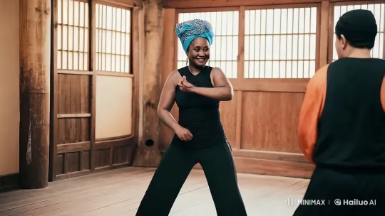 Woman Prepares for Kung Fu Fight in Ancient Dojo – AI Generated Video | Hailuo AI