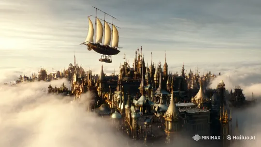 Steampunk Cityscape: Floating Metropolis and Majestic Dirigible – AI Generated Video | Hailuo AI
