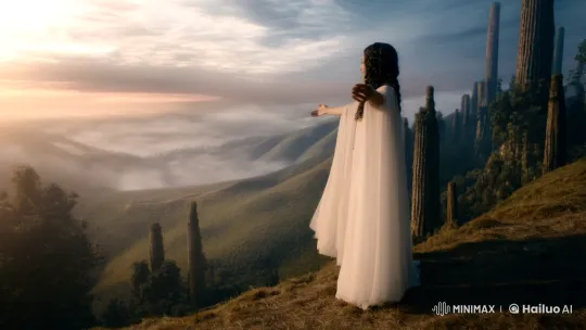 Dreamlike Figure Embraces Misty Landscape with Camera's Dance – AI Generated Video | Hailuo AI