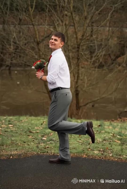 Man Dances Joyously with Flowers by River in Live2D Animation – AI Generated Video | Hailuo AI