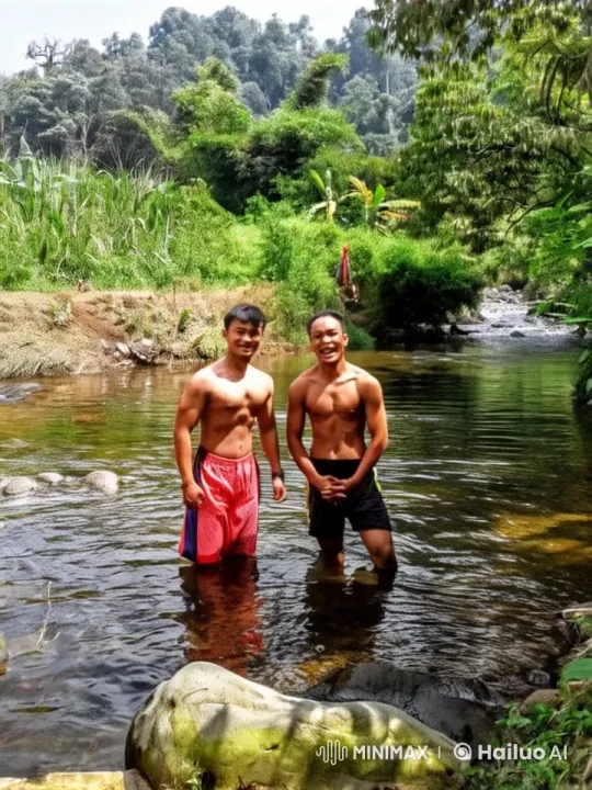 Live2D Animated Kungfu Duo in Tranquil Forest Stream – AI Generated Video | Hailuo AI