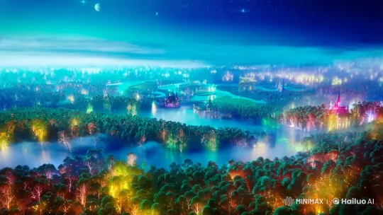 Enchanted World: Glowing Forests, Flying City, and Celestial Beauty – AI Generated Video | Hailuo AI