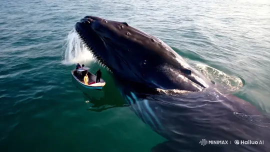 Whale Engulfs Boat in Majestic Oceanic Encounter – AI Generated Video | Hailuo AI