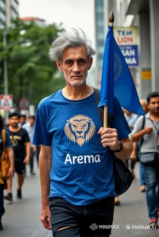 Man Walks Through City With Flag Amidst Busy Streets – AI Generated Video | Hailuo AI