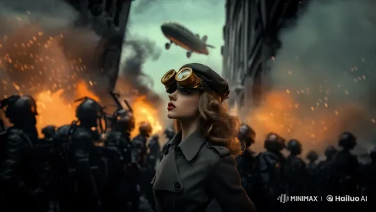 Vintage Soldier Amidst Riot Police and Chaos – AI Generated Video | Hailuo AI