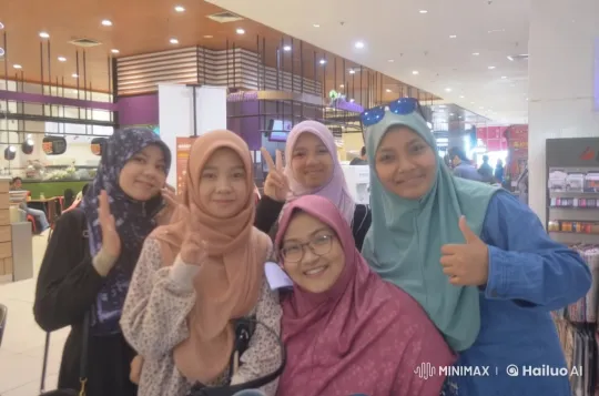 Cheerful Friends in Colorful Hijabs Celebrate in Mall – AI Generated Video | Hailuo AI