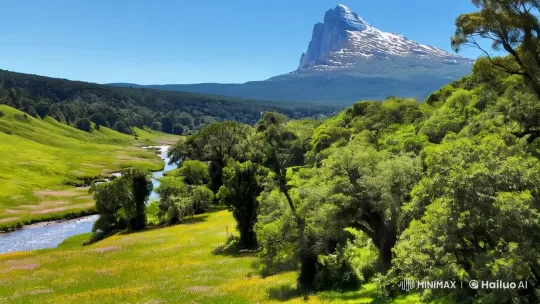 Vibrant Nature Panorama with Majestic Mountain Peak – AI Generated Video | Hailuo AI