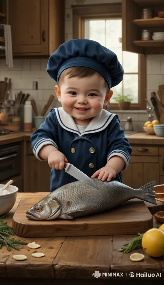 Young Aspiring Chef Skillfully Preparing Fish in Rustic Kitchen – AI Generated Video | Hailuo AI