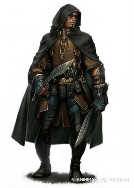 Animated Hooded Figure Showcases Detailed Armor and Daggers – AI Generated Video | Hailuo AI