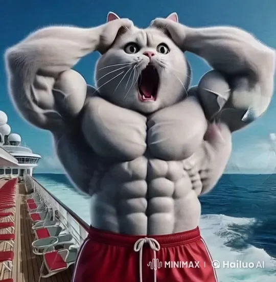 Muscular Cat Surprises with Energetic Dance on Cruise Ship Deck – AI Generated Video | Hailuo AI