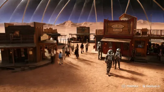 Western-Spiced Space Colony in Aesthetic Film Scene – AI Generated Video | Hailuo AI