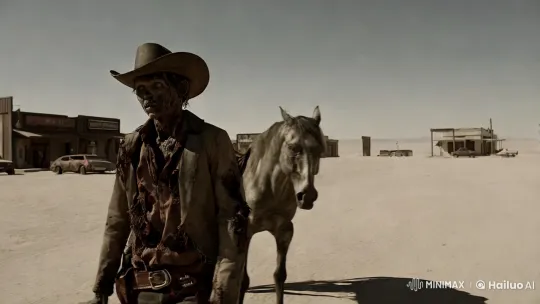 Zombie Cowboy in Desert Town: Aesthetic of Decay – AI Generated Video | Hailuo AI
