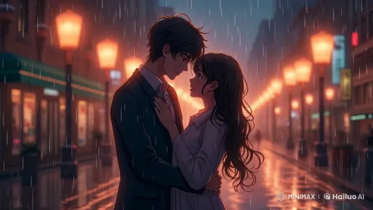 Romantic Couple Kisses in the Rain: Live2D Animation – AI Generated Video | Hailuo AI